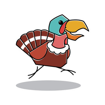 Running Dancing Turkey Bird Rooster Farm Thanksgiving Character Cartoon