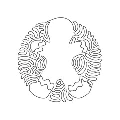 Single continuous line drawing gingerbread man icing. Cookie in shape of man. Illustration for winter holiday, cooking, new year's eve. Swirl curl circle style. Dynamic one line graphic design vector