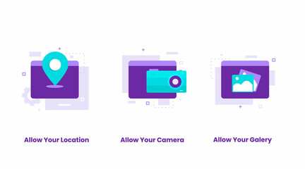 Flat design set of Allow location, camera, gallery. Illustration for websites, landing pages, mobile applications, posters and banners