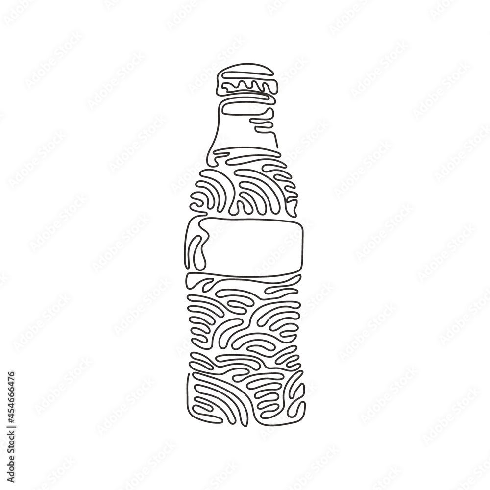 Poster single one line drawing soft drink in bottle glass. cold soda to crave for refreshing feeling. drink