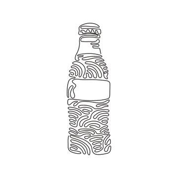 Single One Line Drawing Soft Drink In Bottle Glass. Cold Soda To Crave For Refreshing Feeling. Drink To Quench Thirst. Swirl Curl Style. Modern Continuous Line Draw Design Graphic Vector Illustration