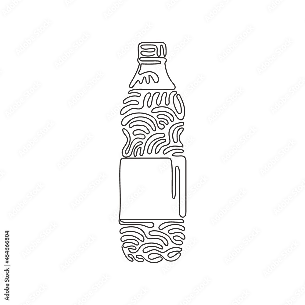 Aufkleber continuous one line drawing soft drink in bottle plastic. cold cola soda to crave for refreshing fee