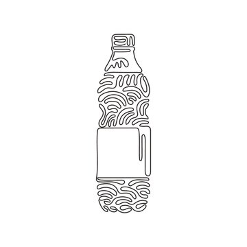 Continuous One Line Drawing Soft Drink In Bottle Plastic. Cold Cola Soda To Crave For Refreshing Feeling. Drink To Quench Thirst. Swirl Curl Style. Single Line Draw Design Vector Graphic Illustration