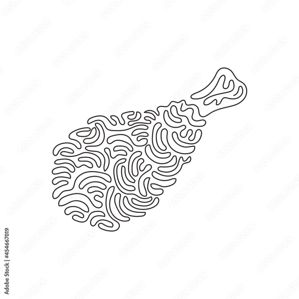 Poster continuous one line drawing delicious crispy fried chicken drumstick fast food menu. fried chicken l