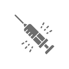Insulin syringe, medical needle grey icon. Isolated on white background