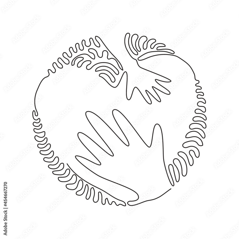 Aufkleber single continuous line drawing hand touching heart, shape template. hand touch heart for protect nat