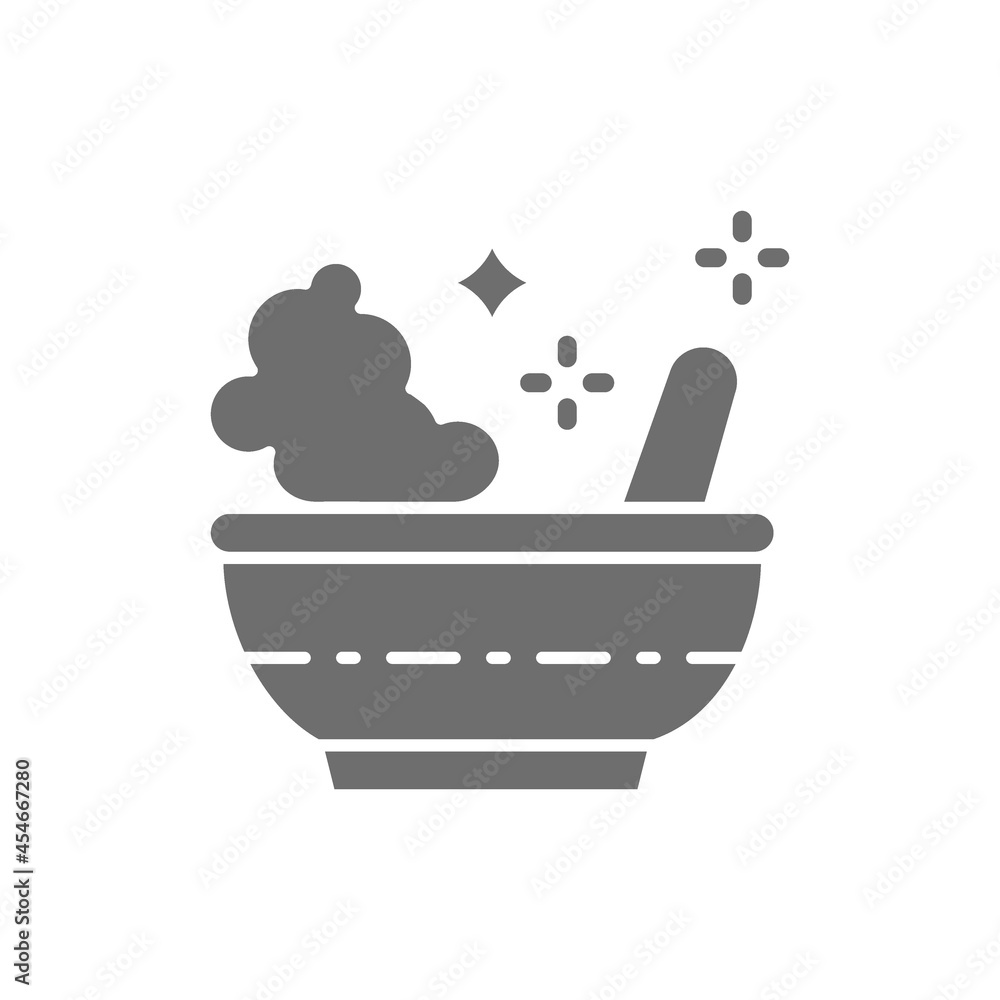 Wall mural Potion bowl, magic mortar and pestle grey icon.