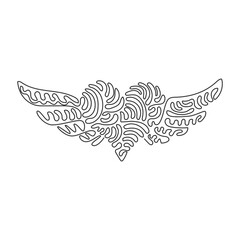 Single continuous line drawing heart with open wings holiday romantic decoration logo vector image. Swirl curl style. Dynamic one line draw graphic design vector illustration