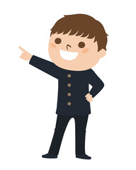 男子生徒のイラスト。未来を指差している制服姿の男の子。