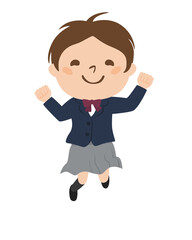 女子生徒のイラスト。楽しそうにジャンプしてる制服姿の女の子。