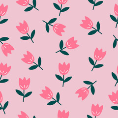 Fototapeta na wymiar Seamless tulips pattern on pink background.Tulips Wallpapers.flower seamless pattern.