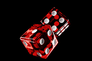 Transparent  red dice  design. Two dice casino game template concept. Casino background.