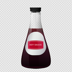 Soy asian sushi sauce in glass bottle. Realistic elements for food icon and design