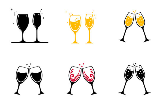 Set icon. Two glasses of wine or other alcohol. Glasses clink together.
