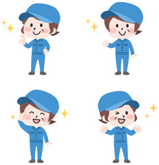 二頭身_色々な表情の作業員