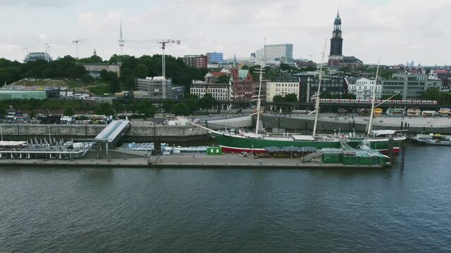 Dron Flight over Hamburg Hafen (Bay)
