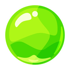 Ball green shiny glossy colorful game art. Magic crystal glass sphere, bubble shot elements. Cartoon vector GUI app