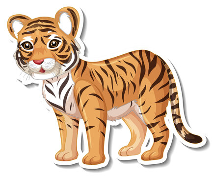 A sticker template of tiger cartoon character