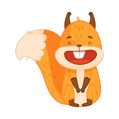 Funny Orange Squirrel Character with Bushy Tail Sitting and Laughing Vector Illustration