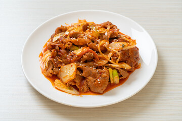 stir-fried pork with Korean spicy paste and kimchi