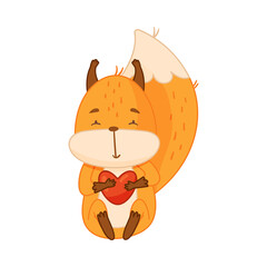 Funny Orange Squirrel Character with Bushy Tail Sitting with Heart in Its Paws Vector Illustration