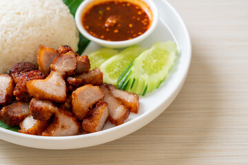 fried belly pork with rice with spicy sauce