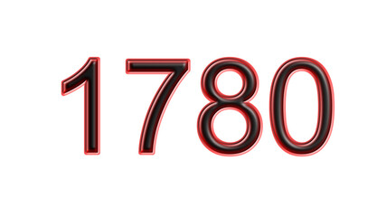 red 1780 number 3d effect white background - obrazy, fototapety, plakaty