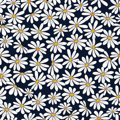 Floral seamless pattern, chamomile flowers on a blue background.