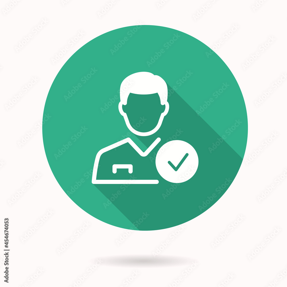 Poster verification icon with long shadow for graphic and web design.