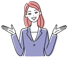 笑いながら両手を広げる若い女性