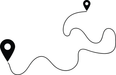 Route location icon. Location tag concept. Route location icon two pin sign and dotted line road. start and end journey