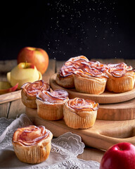 puff pastry buns with apple on dark background