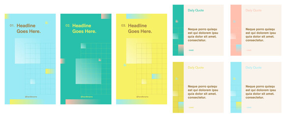 Geometric composition social media story post template bundle with modern style and vibrant colour palette and gradient