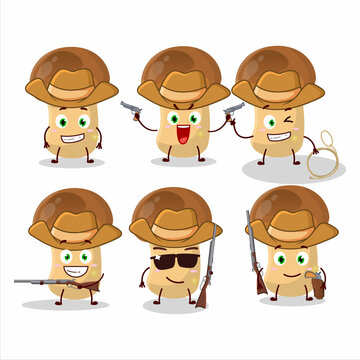 Cool cowboy straw mushroom cartoon character with a cute hat