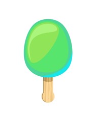 Green Ice cream. Summer food sweet dessert. Flat design. Object is isolated on a white background. Popsicle on a stick. Illustration Vector.