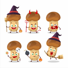 Halloween expression emoticons with cartoon character of straw mushroom