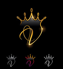 Golden Crown Monogram Initial Letter V