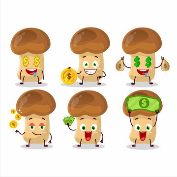 Straw mushroom cartoon character with cute emoticon bring money