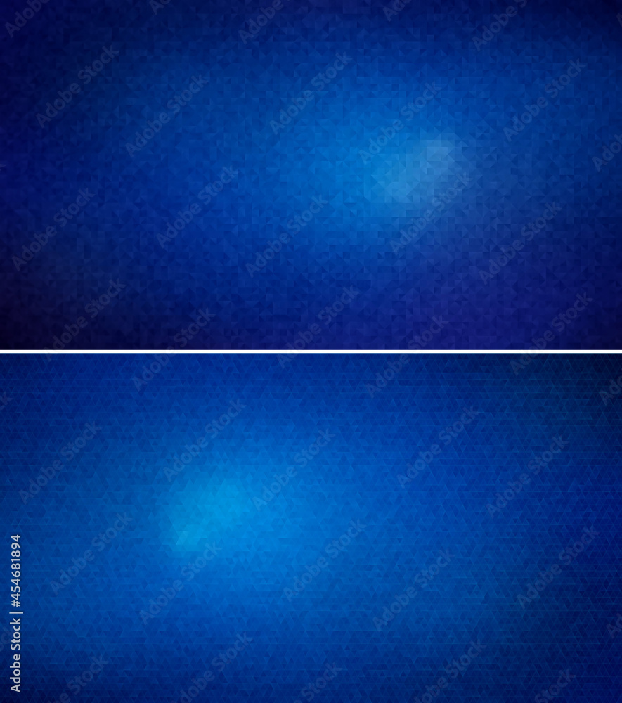 Poster abstract dark blue triangular shape backgrounds. two full frame triangle geometric background in 4k 
