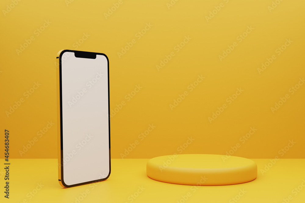 Poster 3d rendered empty mobile screen with free space stage for product placement. modern abstract copy sp
