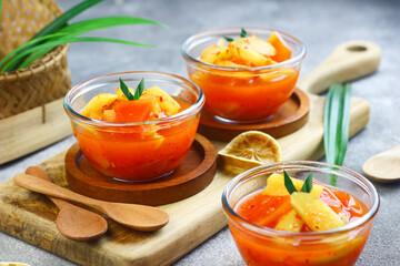 Asinan Buah or Indonesian pickled mixed fruits, spicy sweet and sour taste.  