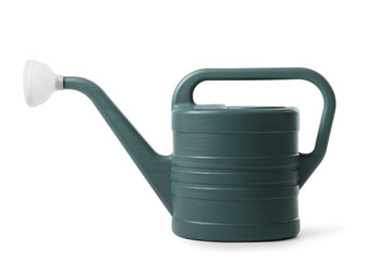 Stylish watering can on white background