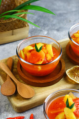 Asinan Buah or Indonesian pickled mixed fruits, spicy sweet and sour taste.  