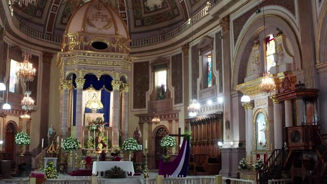 DRONE SHOT BASILICA IN PATZCUARO MICHOACAN INTERIOR