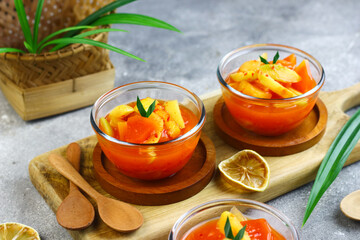 Asinan Buah or Indonesian pickled mixed fruits, spicy sweet and sour taste.  