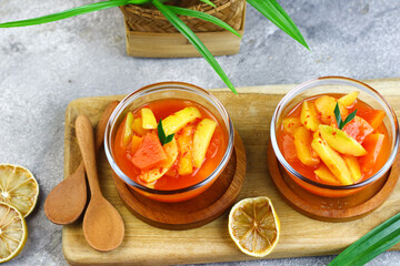 Asinan Buah or Indonesian pickled mixed fruits, spicy sweet and sour taste.  
