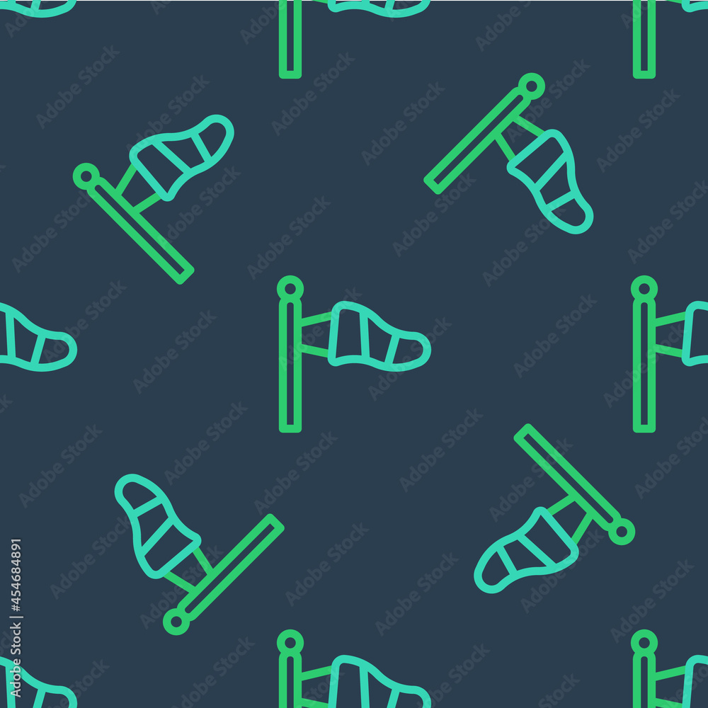 Poster line cone meteorology windsock wind vane icon isolated seamless pattern on blue background. windsock