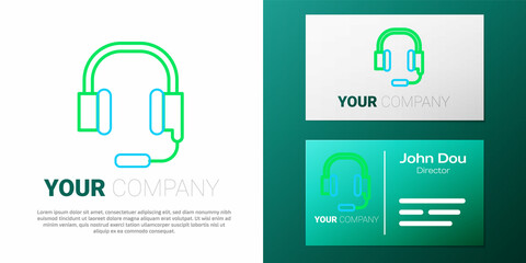 Line Headphones with microphone icon isolated on white background. Colorful outline concept. Vector