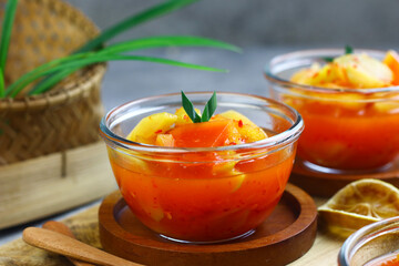 Asinan Buah or Indonesian pickled mixed fruits, spicy sweet and sour taste.  