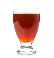 Glass of fresh kvass on white background